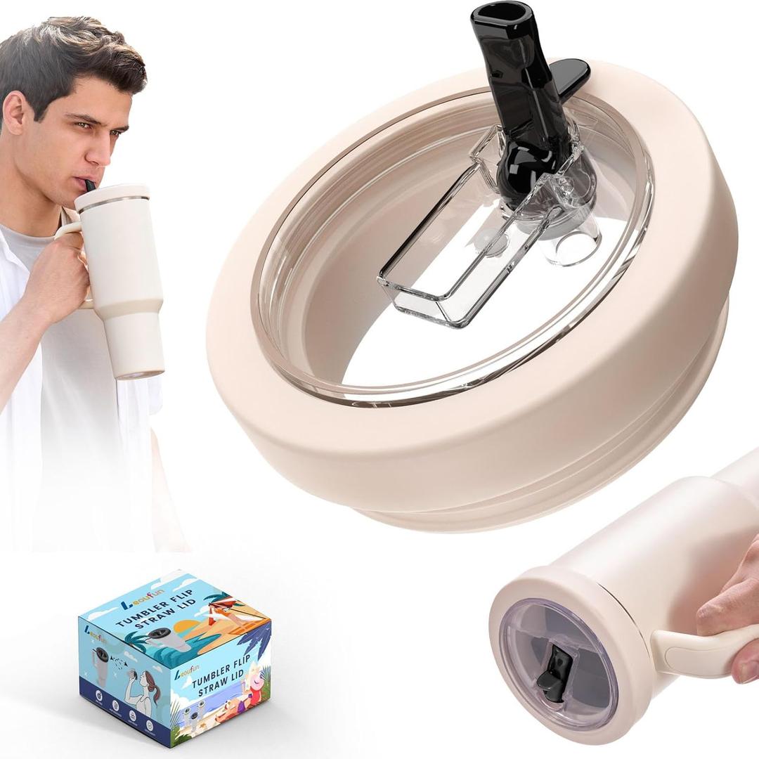 6 x 40 Oz Tumbler Flip Straw Lid for Stanley Quencher, Silicone Leak Proof Replacement Cover Reusable, Splash Resistant Cup Lids Accessories with Cleaning Brush Set (Cream)