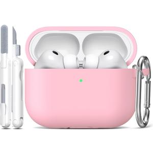 R-fun for AirPods Pro 3 Case (2025), Soft Silicone Protective Case Cover Compatible with Apple AirPods Pro 3rd Generation (USB-C Cable) for Women Men with Cleaning Kit and Keychain, Pink