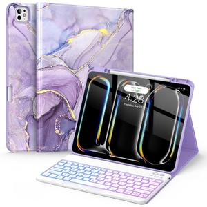 Soke Keyboard Case for iPad Pro 13 Inch (M5 2025/M4 2024), 7-Color Backlit Detachable Bluetooth Keyboard, Folio Stand TPU Back Cover with Pencil Holder for iPad Pro 13", Violet Marble