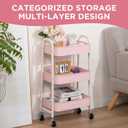 AGTEK Makeup Cart, Movable Rolling Organizer Cart, 3 Tier Metal Utility Cart, White - Pink