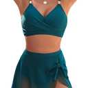Blooming Jelly Womens High Waisted Bikini Set Gold Metal Two Piece Swimsuits Tummy Control Tie Knot 2025 Bathing Suits (Large, Blue Green)