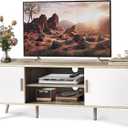 SUPERJARE TV Stand for 55 Inch TV, Entertainment Center with Adjustable Shelf, 2 Cabinets, TV Console Table, Media Console, Solid Wood Feet, Cord Holes, for Living Room, Bedroom, Gray and White