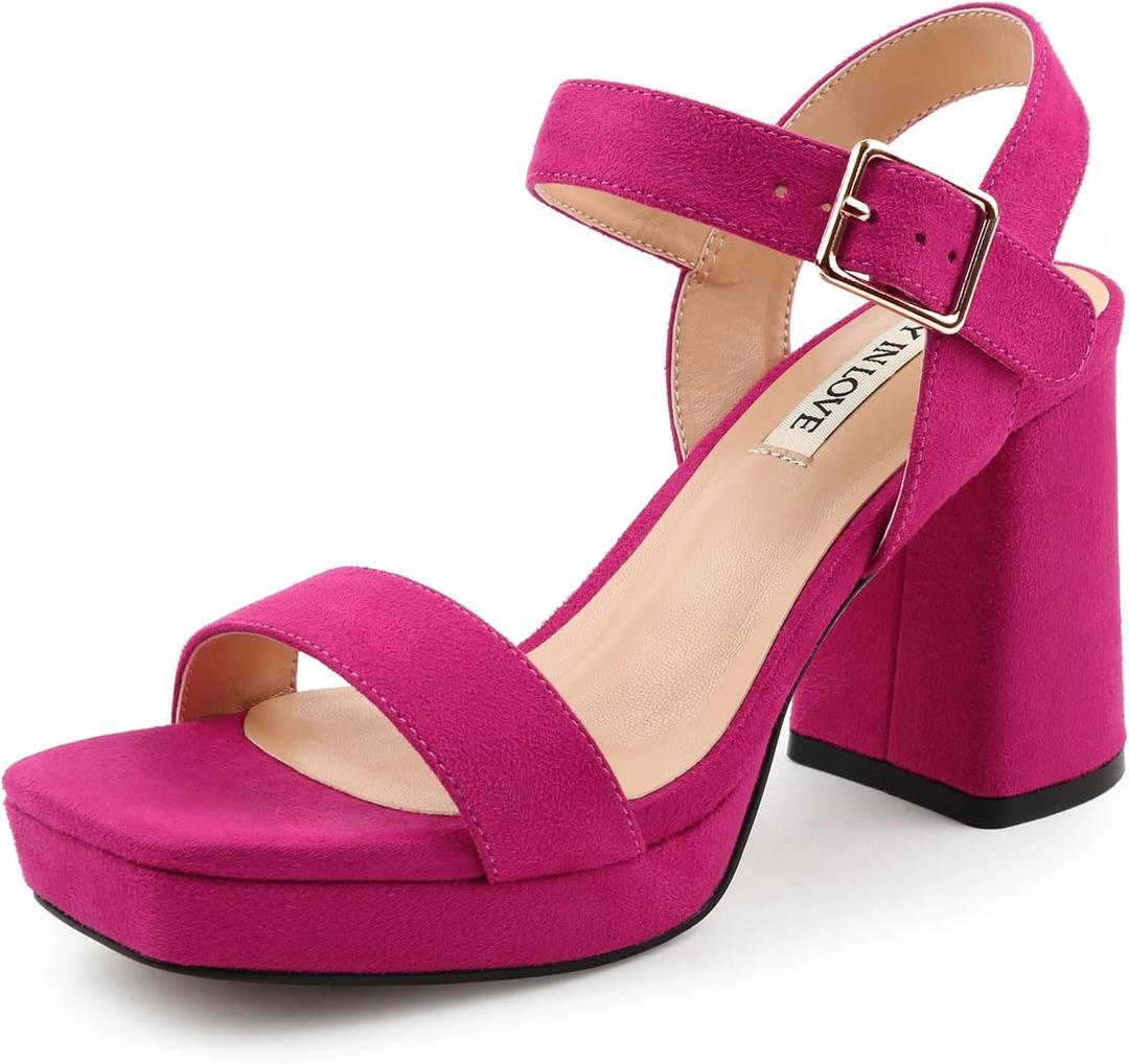 JOY IN LOVE Women's Chunky Platform High Heels Ankle Strap Block Heel Sandals, US 11