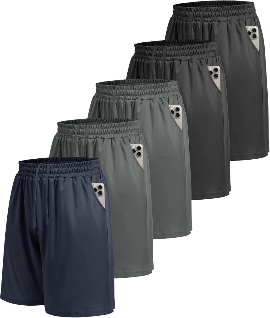 LalaHooK 5 Pack Gym Mens Shorts - Quick Dry Basketball Workout Athletic Shorts with Pockets for Running Casual Activewear (Small, 1-Black/Black/Dark Grey/Dark Grey/Navy Blue)