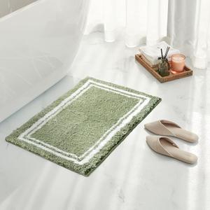 Tititex Luxury Sage White Frame Line Bathroom Rug, 20x32 inch Extra Soft and Absorbent Microfiber Bath Rugs, Non-Slip Plush Shaggy Bath Carpet, Bath Mats for Bathroom Floor, Tub and Shower (1'8" x 2'8" (Rectangular))