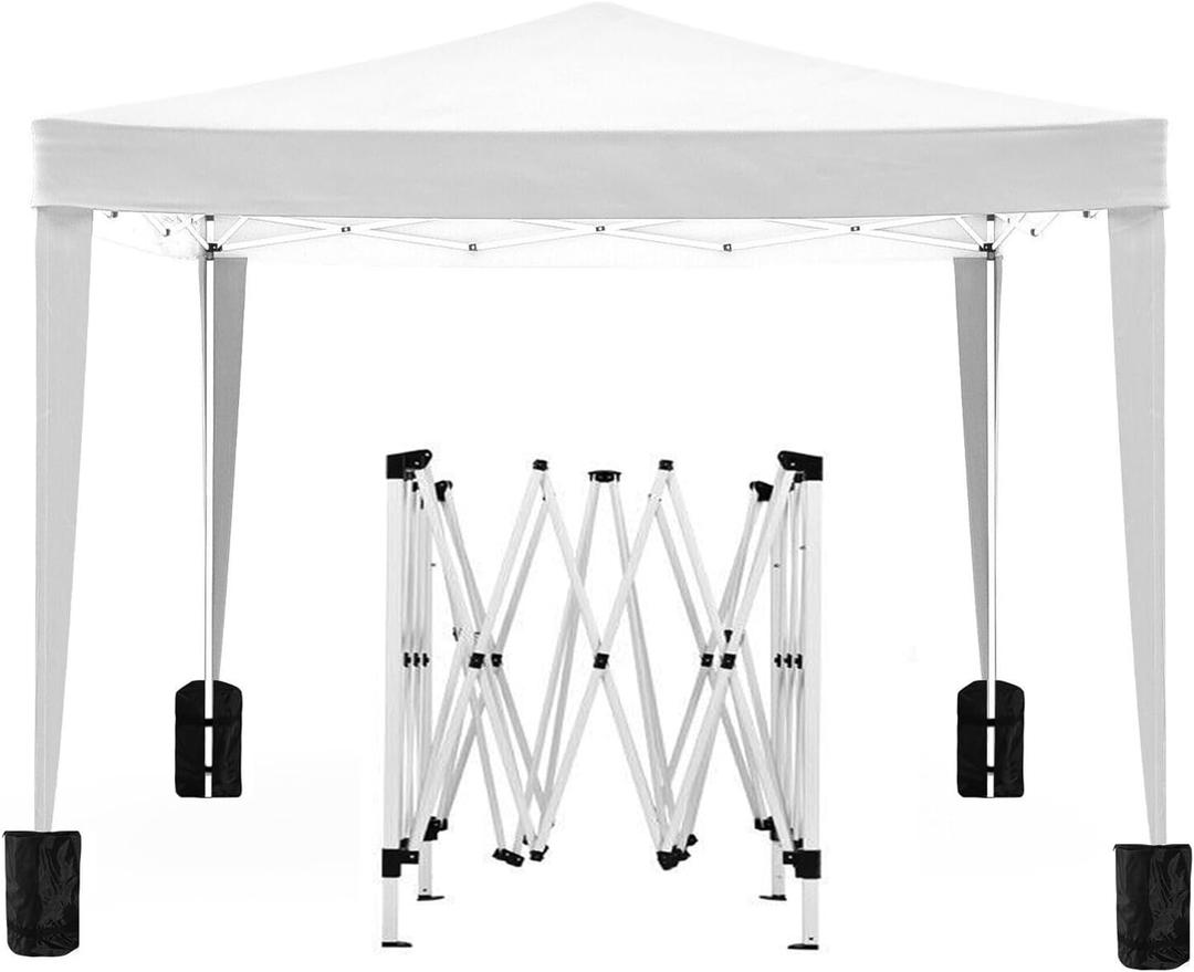 10'x10' Outdoor Folding Canopy Party Event Shelter UPF 50+ Gazebo Portable Tents for Parties Beach Camping Wedding EZ Pop Up Canopy 4pcs Weight Bag + Carry Bag with 4 Removable Sidewalls (White)