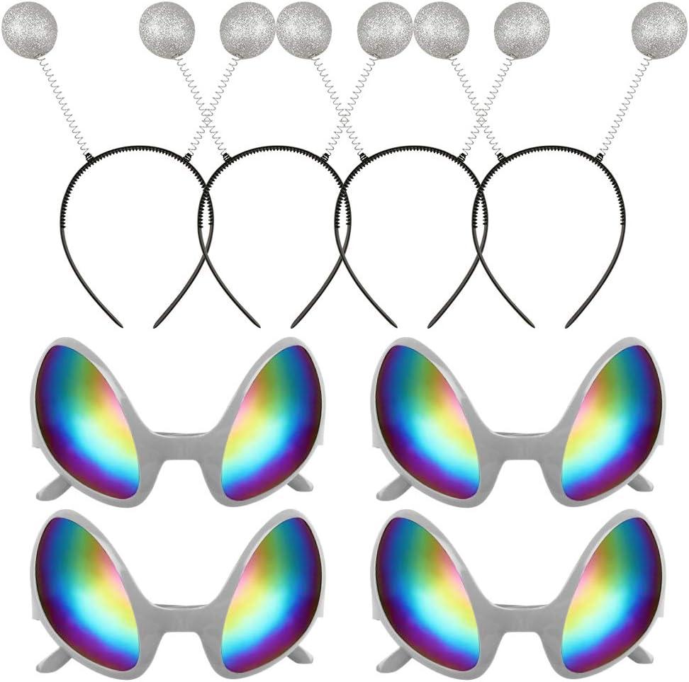 8 Set Alien Glasses and Martain Antenna Headband Boppers, Alien Sunglasses Headbands Party Favors for Adults.