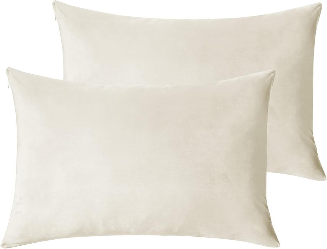 StangH Cream White Pillowcovers Bed Pillowcases Super Soft Velvet Pillow Covers Warm Pillow Protector for Babies/Hair and Skin Friendly, Set of 2, Ivory White, 20 x 30 inches