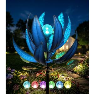 Wind Spinners Outdoor 79 Inch Large Metal Wind Spinner with Solar Crackle Glass Ball, Lotus Kinetic Windmill for Yard Garden Lawn Decor, Outdoor Yard Art & Housewarming Gift (20 W x 79 H)