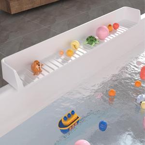 Tub Splash Guard for Kids,Bathtub Water Guard Play Shelf for Bathing, Toy Tray Caddy Holder for Tub, Silicone Splash Guard for Bathtub Prevent Water Spills in Bathroom (2.6FT, White)
