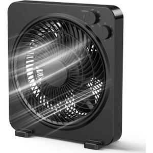 Table Fan, 12 inch Box Fan with 3 Adjustable Speeds & 8HRS Timer, 270° Pivoting Quiet Air Circulator, Desktop Fan for Bedroom Bathroom Kitchen Office, AC Adapter Included-Black