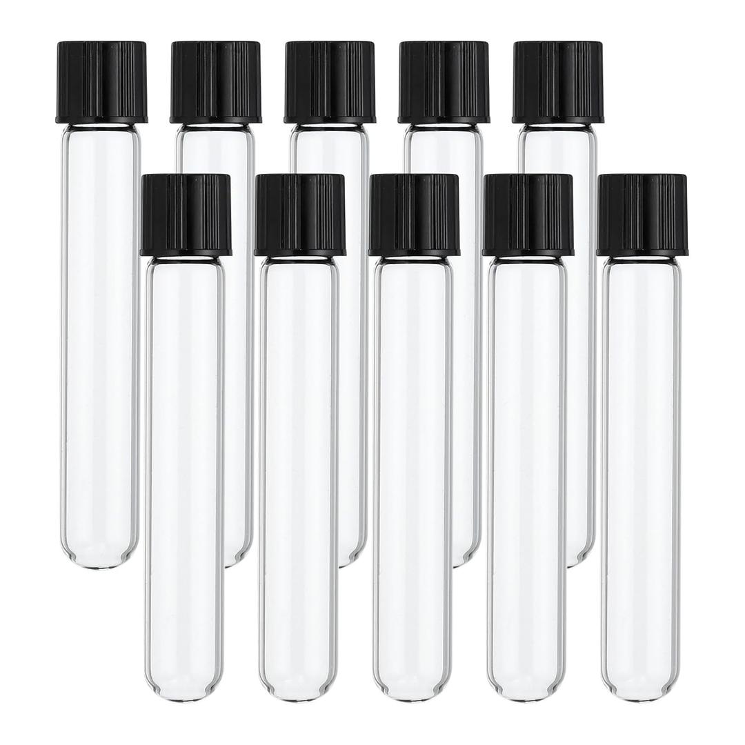PATIKIL 10ml Test Tubes, 10pcs 3.94x0.63in Glass Clear Round Bottom Test Tube Containers with Plastic Cap for Bead Party Candy Bath Salt Storage Scientific Experiment Plant Propagation