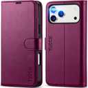 TUCCH Wallet Case for iPhone 17 Pro Max (6.9") 2025, RFID Blocking 4 Card Holders | Kickstand | Shockproof TPU Shell | PU Leather | Magnetic Closure | Protective Phone Cover | Plum Purple