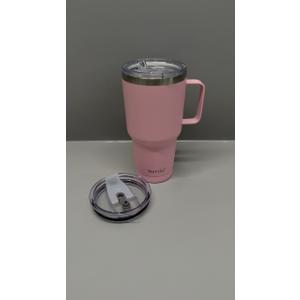 Sursip 30 oz Stainless Steel Tumbler/ Mug/ Cups, Double Wall Vacuum Insulated Inner Spray Ceramics Water Mug with Handle/ Lid/ straw, Cold&Hot Drinks, Travel Cup/ Car Using/ Office Cups/ Gift Choice（Pink）