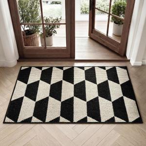 GRANNY SAYS Indoor Doormat, 20" x 32", Non-Slip Front Door Mats, Outdoor Welcome Mat Washable, Low Profile Indoor Door Mats for Entryway, Floor Inside Back Doormats (1'8" x 2'8" (Rectangular), Black/Tan)