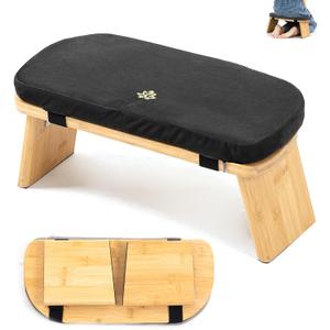 Meditation Bench, Bamboo Meditation Stool, Folding Kneeling Meditation Bench, Seiza Prayer Bench, Prayer Bench with Meditation Cushion, Kneeling Stool (Black)