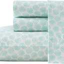Laura Ashley - Queen Sheets, Cotton Percale Bedding Set, Lightweight & Breathable Home Decor (Margate Shells Blue, Queen)