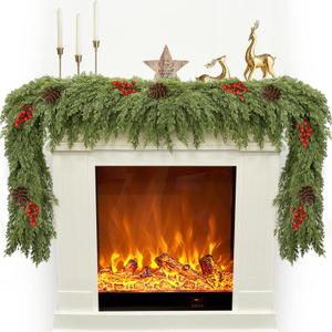 6FT Artificial Cedar Christmas Garland for Mantle Christmas Decorations Real Touch Realistic Greenery Faux Pine Garlands for Xmas Home Decoration Fake Winter Indoor Outdoor Garland Door Decor (Red Fruit With Pine Cone)