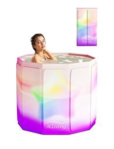 ALLIVING Portable Bathtub Adult Ice Bath Tub - Collapsible Folding Foldable Bathtub for Adult Shower Bathroom Hot SPA Soaking Cold Plunge Tub Deep Freestanding Bathtub Indoor Outdoor Purple
