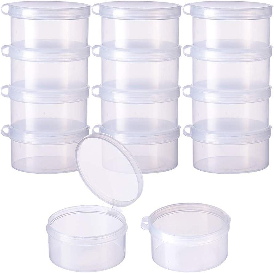 BENECREAT 12 Pack Round Clear Plastic Bead Storage Containers Box Case with Flip-Up Lids for Items, Pills, Herbs, Tiny Bead, Jewerlry Findings, and Other Small Items - 2x1 Inches