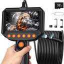 Dual Lens Endoscope Camera with Light, 1920P HD Industrial Borescope with 4.3" LCD, IP67 Waterproof Inspection Camera, 16.4FT Semi-Rigid Cable, 8 LED Lights 32GB Card, for Sewer Pipe Car Repair(Black)
