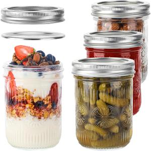 16 oz Wide Mouth Jars - 4Pack Canning Jars with Metal Airtight Lids and Bands, 16 ounce Pickling Glass Jars for Fermenting, Pickling, Meal Prep, Overnight Oats, Jam, Jelly, DIY Projects (transparent)
