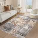 Area Rug Living Room Rugs - 4x6 Abstract Small Soft Indoor Washable Rug Neutral Modern Low Pile Carpet for Bedroom Dining Room Farmhouse Home Office - Grey Brown