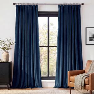 StangH Blue Velvet Curtains 96 inches Long, Back Tab Blackout Therma Insulated Window Curtains, Privacy Noise Reducing Panels for Living Room/Nursery, W52 x L96 inches, 2 Panels