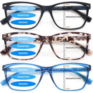 VIDEBLA 3 Pack Progressive Multifocus Reading Glasses Blue Light Blocking for Women Men Multifocal Readers with Spring Hinge (3 Mix Color-1, 2.00, multiplier_x)