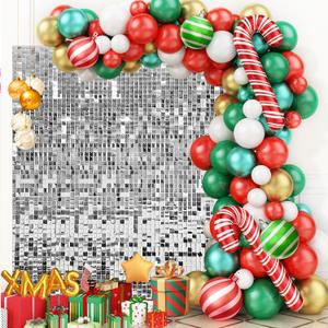 4FT x 6FT Silver Shimmer Wall Backdrop,Shiny Sequins,24PCS Sequins Backdrop Decoration Panels, Glitter Bling Photo Background Decorations for Birthday Party Wedding Engagement Anniversary Graduation