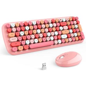 MOFII Wireless Keyboard and Mouse Combo, 2.4GHz Retro Typewriter Keyboard and Cute Mouse for Computer PC Desktops Laptop Windows(Pink Mix)