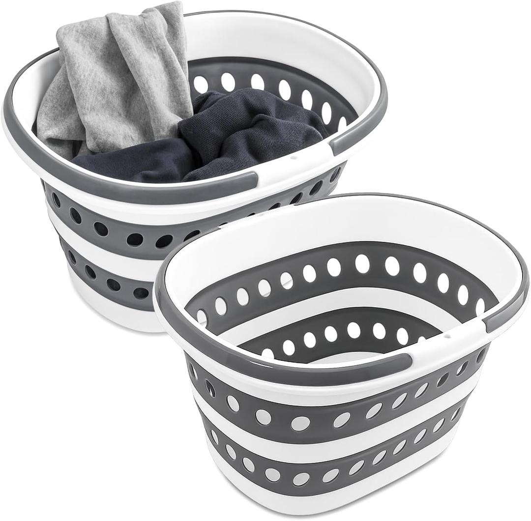 2 Packs Collapsible Laundry Baskets with Handles 7.4 Gallon Heavy Duty Laundry Basket Rectangle Pop Up Silicone Laundry Bucket Small Portable Storage Organizer Collapse Basket Small Room Organization
