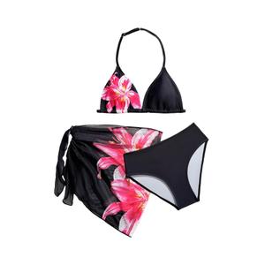 RoseSeek Girl's 3 Piece Floral Swimsuit Halter Triangle Bikini with Skirt