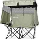 Double Camping Chair with Shade Canopy 2 Person Folding Chair with Canopy Portable Beach Chair Heavy Duty Camping Chair with Two Cup Holders and Side Pocket for Outside Camping,Beach,Sports (Green)