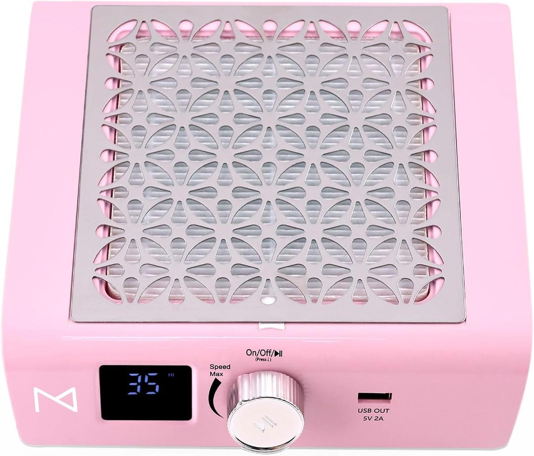 M - DustPro Cordless Rechargeable Nail Dust Collector | 45K RPM Powerful Suction | Ultra-Quiet Brushless Nail Vacuum with Reusable Filter | Professional & Home Salon Use (Pink)