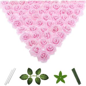 100 Pcs 2 Inch Artificial Flowers Faux Foam Fake Rose Head Bulk for Home Decor Wedding Decoration Bridal Shower Wall Table Centerpiece Arrangement DIY Craft (Light Pink)