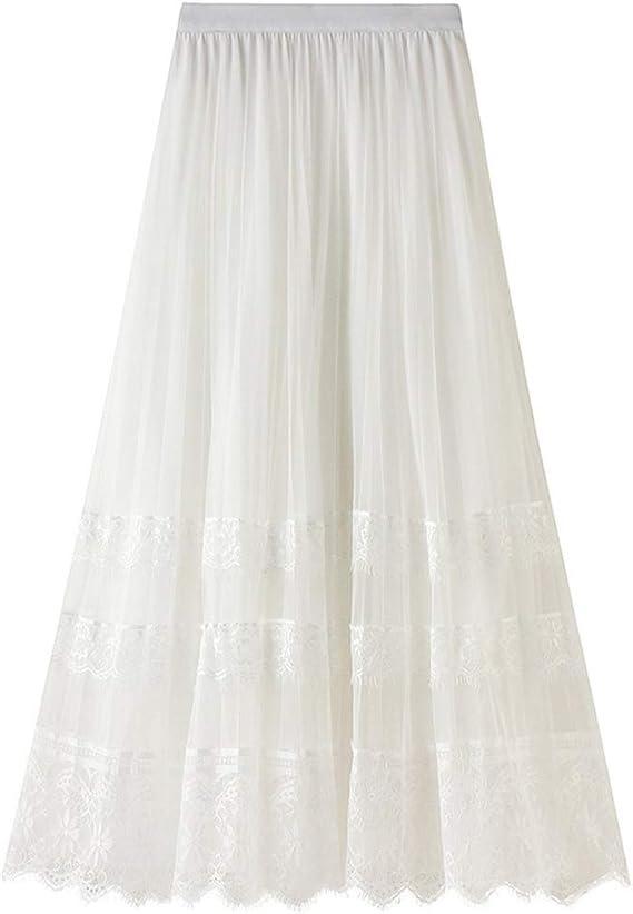 Women's Tulle Skirt Elastic High Waist Tiered Layered Mesh Skirt Ballet Prom Party Tulle Tutu A-line Midi Skirts Lace Floral Trim, Size S