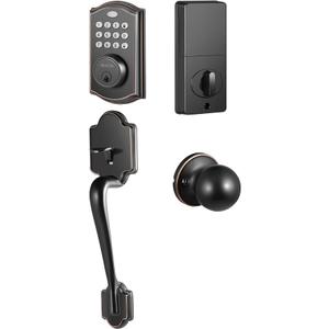 Keyless Entry Door Lock with Handle Set, Electronic Keypad Deadbolt, Smart Lock for Front Door (Black)