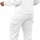 LovelyWholesale Sweatsuits Women 2 Piece Outfit Hoodies and Cargo Sweatpants Matching Sets White Large