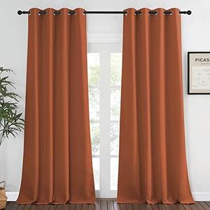 NICETOWN Blackout Curtains 120 inch Length for Sliding Glass Door, Grommet Thermal Insulated Room Darkening Sound Reducing Drapes for Room Divider, 1 Panel, W52 x L120, Burnt Orange
