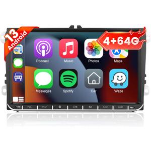 [4G+64G] 9 inch Car Radio for VW Jetta Passat Seat Golf Tiguan Beetle, 9inch Touch Screen Android Volkswagen Jetta Stereo, Wireless Carplay/Android Auto/32 EQ Audio/SWC