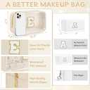 Initial Clear Makeup Bag, Birthday Gift Preppy Chenille Patch Cosmetic Bag, Initial Travel Essentials Beach Toiletry Pouch, Ideal Gift for Teachers & Moms, Women and Girls (Beige, E)
