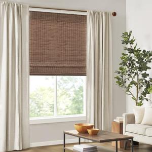 Madison Park Eastfield 100% Bamboo Cordless Roman Shades-Woven Wooden Privacy Panel, Light Filtering Easy Installation Window Blind Treatment, Bedroom, Living Room Decor, 33" W x 64" L, Teak