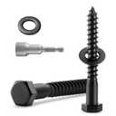 BNUOK 7 Sets 3/8" x 3" Hex Head Lag Screws Bolts with Flat Washers 304 Stainless Steel 18-8 Black Zinc Plated Heavy Duty Lag Screw for Wood