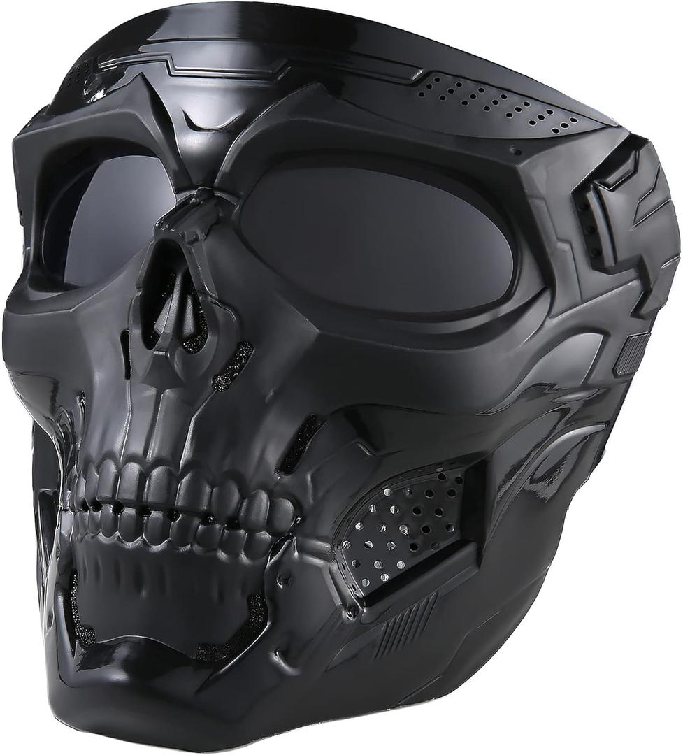 Skull Mask Full Face Tactical Masks for CS Survival Games Shooting Cosplay Movie Paintball Halloween Scary Masks (Black)