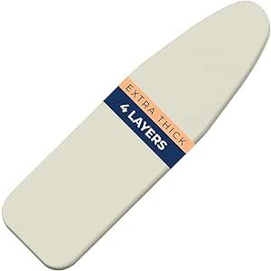 Ironing Board Cover and Pad Extra Thick Heavy Duty Padded 4 Layers, Silver Coated Ironing Board Cover, Non Stick Scorch and Stain Resistant Standard Size 15x54 inch with Elasticized Edges (Linen)  