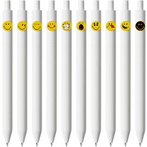 Kaco Cute Gel Pens, 10 Pieces Set Black Ink 0.5 mm Fine Point, Retractable Quick Drying Aesthetic Cute Pens (10 Style Set)