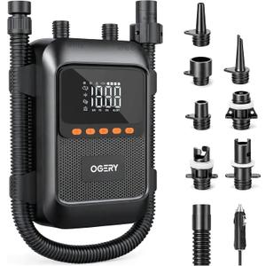 OGERY Paddle Board Electric Pump, 3X Faster Inflation & Deflation, Dual Power SUP Pump with Smart Auto-Off, Up to 20 PSI, Digital Pressure Display, 7 Nozzles for SUP Kayaks Tents Air Mattresses Boats