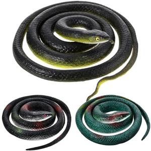 Blulu 3 Pieces Rubber Snakes Realistic Large Lifelike Fake Toys Plastic Garden Snake to Keep Birds Away Scare Squirrels Halloween Prank Props Scare Toy (Classic Style)