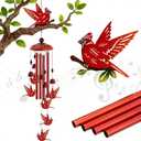 Cardinal Wind Chimes for Outside, Cardinals Gifts for Women,Memorial/Birthday Gifts for Grandma Mom, Metal Red Bird Windchimes with Soothing Tones, Christmas Outdoor Decor for Garden Patio Yard (35")
